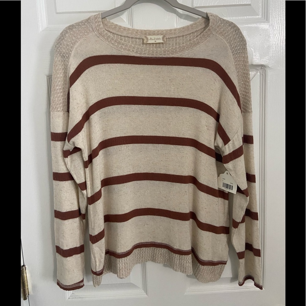 NWT Altar’d state oatmeal and tan striped sweater size medium